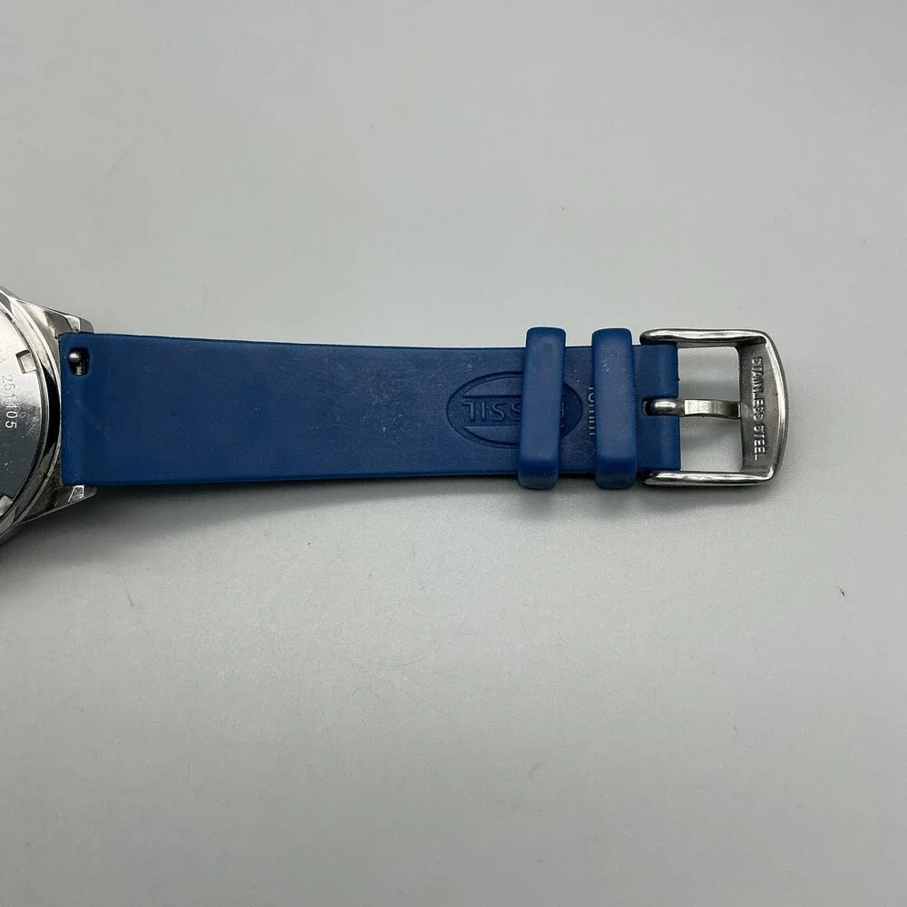 Fossil Maddox CH-2474 Mens Watch 38mm Blue Silicone Chronograph Stainless